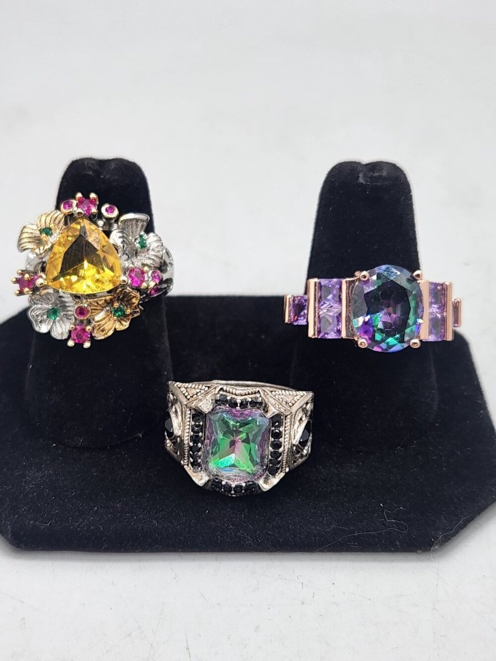 Lot of 3 Costume Jewelry Rings Rhinestones Fashion Bling Statement Assorted Size